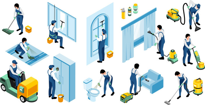 Cleaning Service Isometric Set