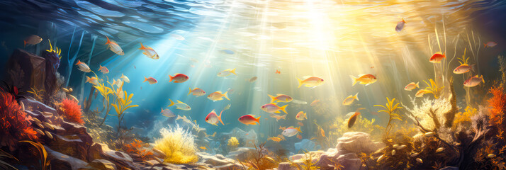 Obraz na płótnie Canvas Unterwasser, Korallenriff mit Fischen. Generiert mit KI