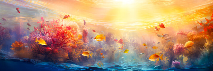 Obraz na płótnie Canvas Unterwasser, Korallenriff mit Fischen. Generiert mit KI