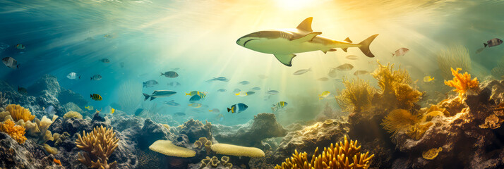 Fototapeta na wymiar Hai im Korallenriff. Generiert mit KI