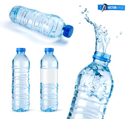 Plakat Vector realistic illustration of water bottles on a white background. 
