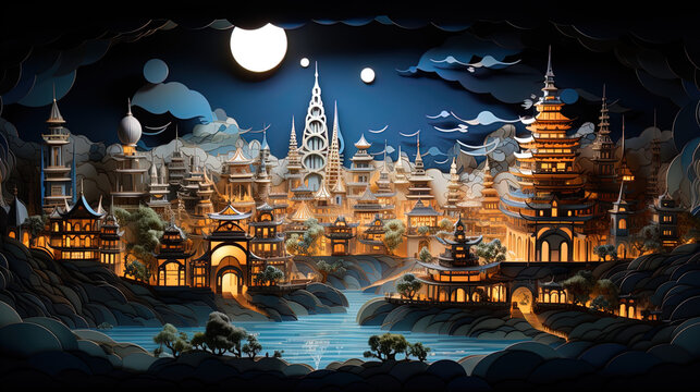 thailand cityscape, paper art, generative ai