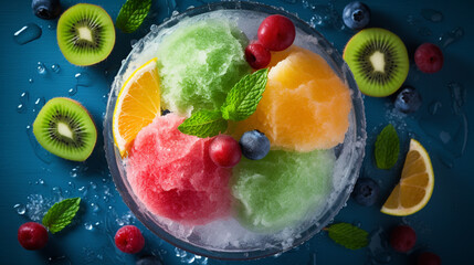 Sherbet: Vibrant frozen dessert, citrusy and fruity, a light and refreshing delight that tingles the taste buds.