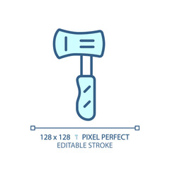 2D pixel perfect blue axe icon, isolated vector, editable hiking gear thin line illustration.