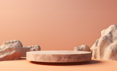 Fototapeta na wymiar granite stones podium Mockup 3D rendering on bright background. copy text space.