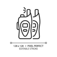 2D pixel perfect black walkie talkie icon, isolated vector, editable hiking gear thin line illustration.