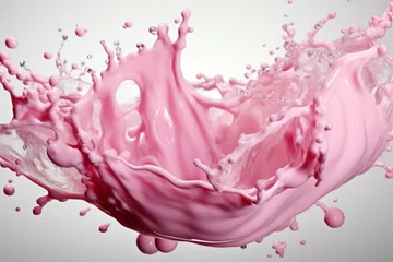 Zelfklevend Fotobehang Strawberry milk splash isolated on plain background © DendraCreative