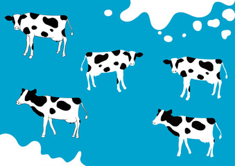 乳牛（線ありと線なし）とミルク模様セット