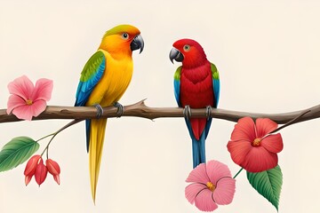 two parrots on a branch generated Ai