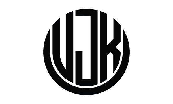 UJK shield in circle logo design vector template. lettermrk, wordmark, monogram symbol on white background.