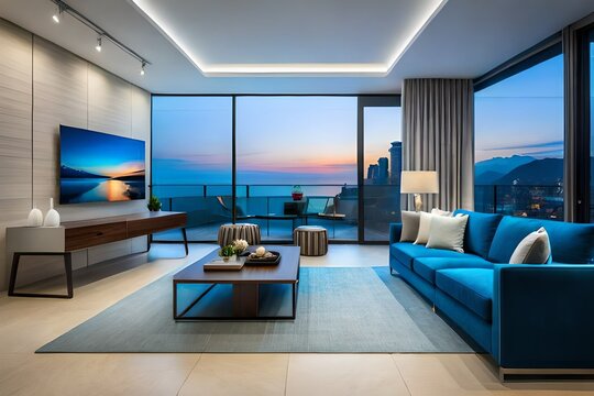  Blue Table And Chairs On A Luxurious Terrace