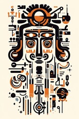 Egyptian abstract poster design in hieroglyphic signs style. Generative Ai