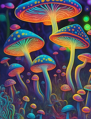 Default Psychedelic mushroom with neon colors and a swirling