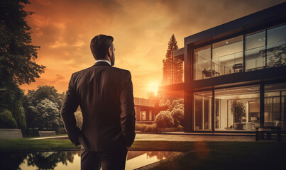 businessman Real estate agent in front of house, real estate concept image 