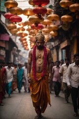 Obraz premium religious man walking in the street of India