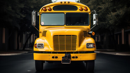 Front view of a yellow school bus