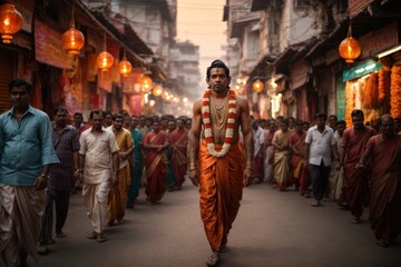 Obraz premium religious man walking in the street of India