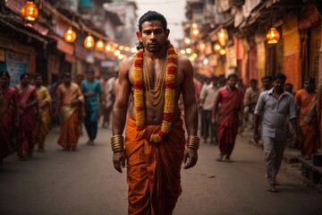 Fototapeta premium religious man walking in the street of India