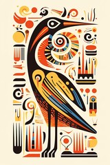 Abstract poster design of a bird in style of egyptian art. Ai generative