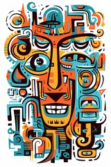 Abstract poster design of a egyptian face. In style of a surreal art, graphic sketch and doodle. Ai generative