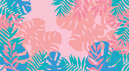 Background with tropical leaves. Colourful vector illustration