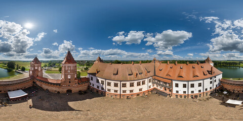 aerial seamless spherical hdri 360 panorama overlooking restoration of the historic castle or...