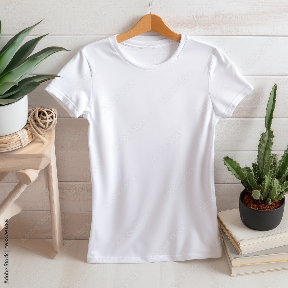 Wall mural single white tshirt for mock up on hanger