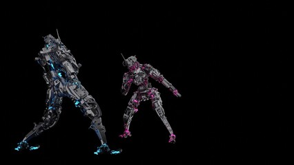 Fototapeta premium robots, androids dancing, salsa, rumba, on a black background, 3d render, background for dance music
