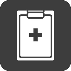 medical report icon in black square.