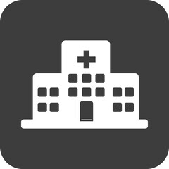 hospital icon in black square.
