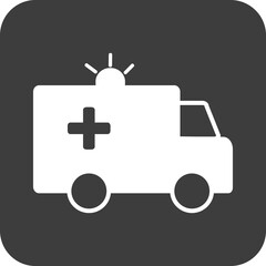 ambulance icon in black square.