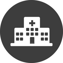 hospital icon in black circle.