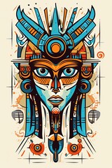 Egyptian Pharaoh funeral mask abstract poster design. Generative Ai illustration