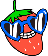 Groovy strawberry character with glasses illustration