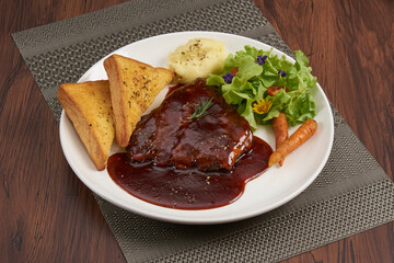 Pork tenderloin steak with red wine 