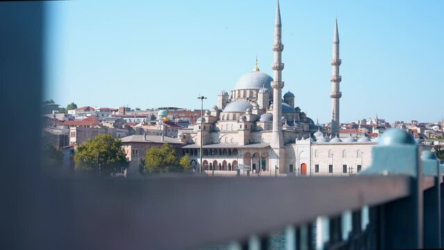 New Mosque or Valide Sultan Mosque on the other side of Golden Horn strait. The best Istanbul sights and historical landmarks
