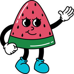 Groovy watermelon character illustration