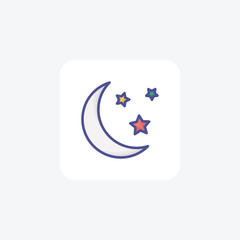 Moon and Stars Illuminate the Night Filled Outline Icon