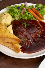 Pork tenderloin steak with red wine 