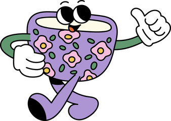 Groovy coffee cup character illustration