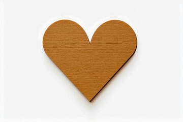 Wooden heart cut out of wood on white background with shadow.