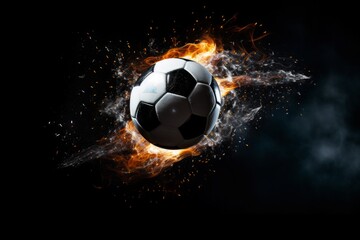 Naklejka premium 強烈なシュートで燃えるサッカーボール 