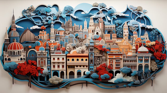 Madrid cityscape  paper art, generative ai
