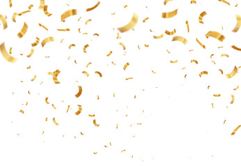 Falling isolated Gold Confetti. Glossy golden festive tinsel.