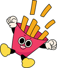Groovy french fries character illustration 