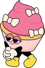 Groovy cupcake character illustration 