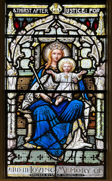 Stained glass window depicting the Virgin Mary and the Child Jesus, St Michael's Cathedral.