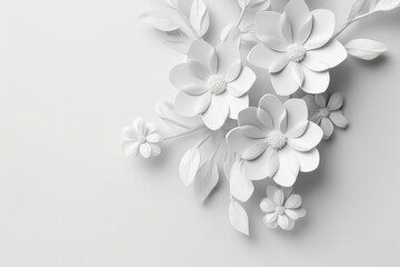 White paper abstract 3D flowers background. Beautiful romantic floral design. Generative AI.