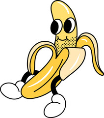 Groovy banana character illustration