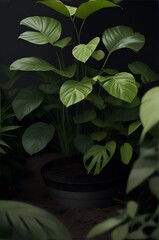 Photo of a vibrant green plant in a sleek black pot